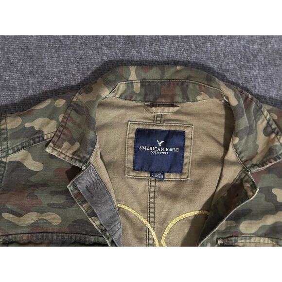 American Eagle Jacket Womens Size Small Green Heart Camo Military Boyfriend Y2K - Picture 10 of 11